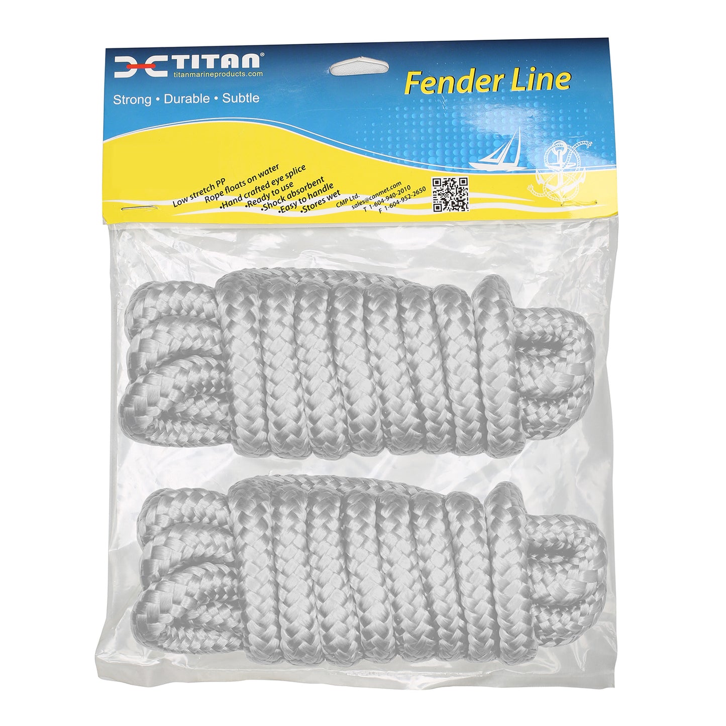 Titan 5/16in-6ft Double Braid PP Fender Line - White, 2pcs