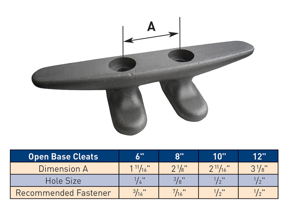 Open Base Dock Cleat 6" Aluminum Matte