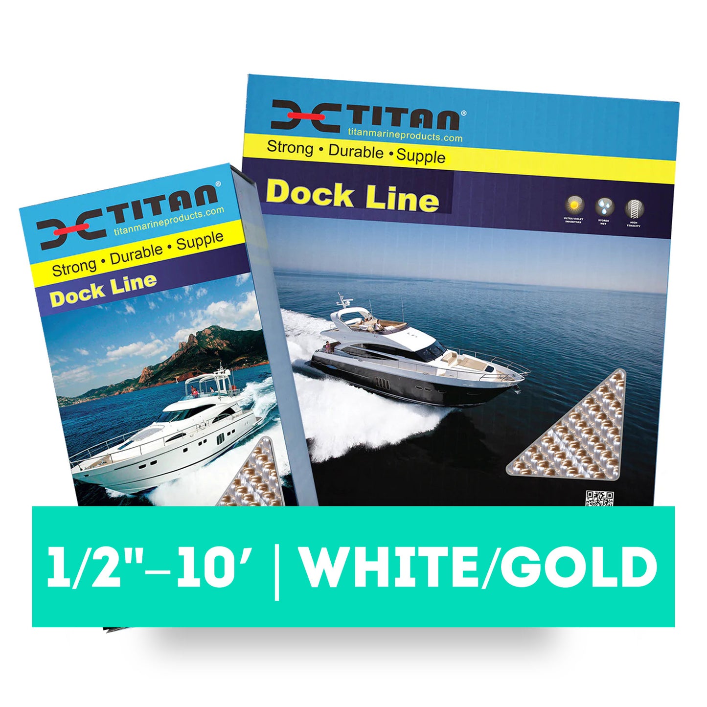 Titan 1/2in-10ft Double Braid Dock Line - White/Gold