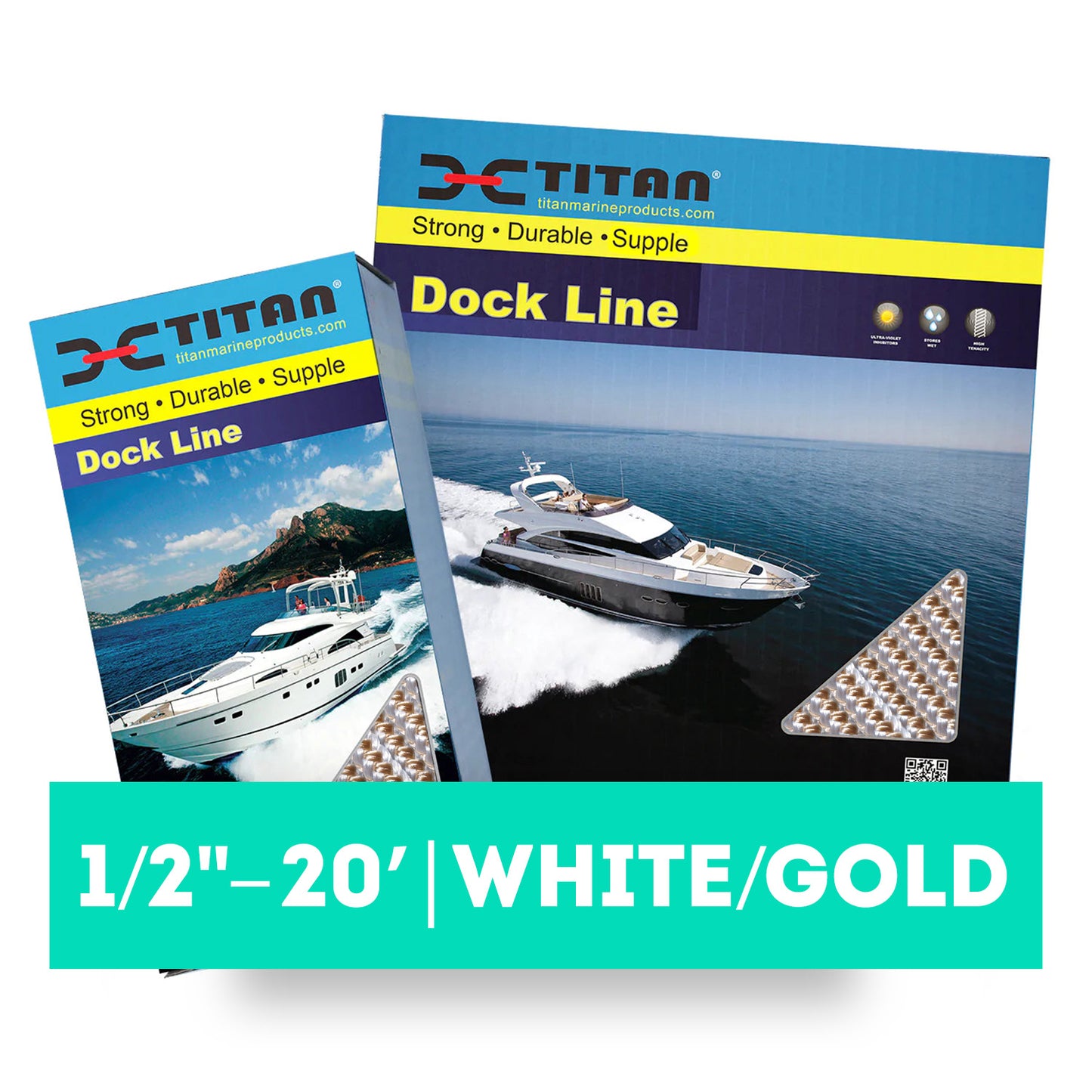 1/2in-20ft Double Braid Dock Line - White/Gold