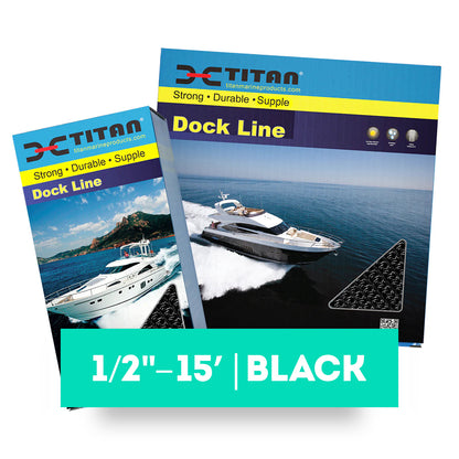 Titan 1/2in-15ft Double Braid Dock Line - Black