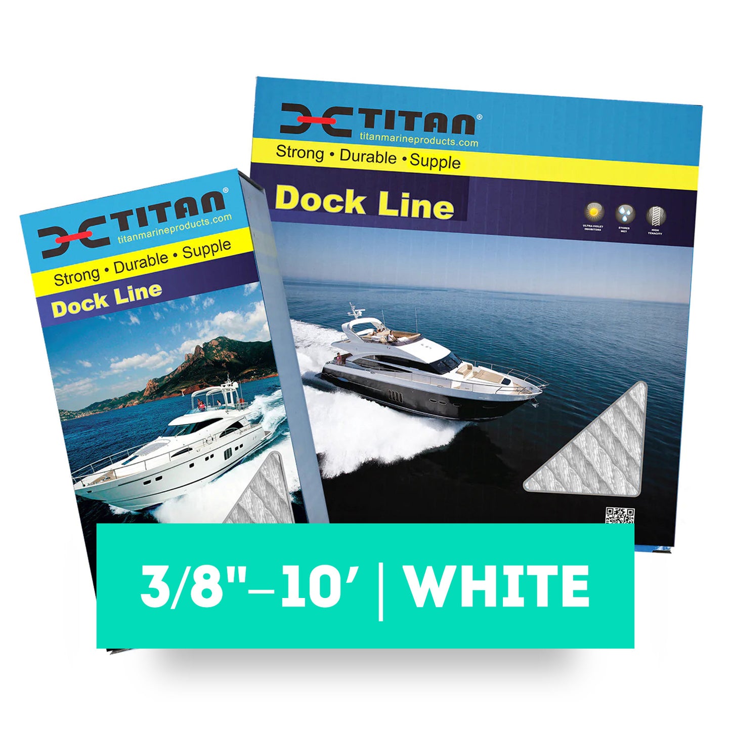 Titan 3/8in-10ft 3-strand Nylon Dock Line - White