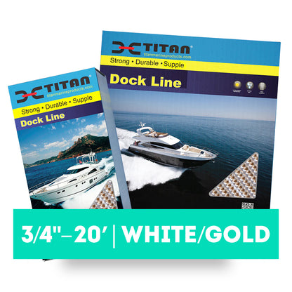 Titan 3/4in-20ft Double Braid Nylon Dock Line - White/Gold