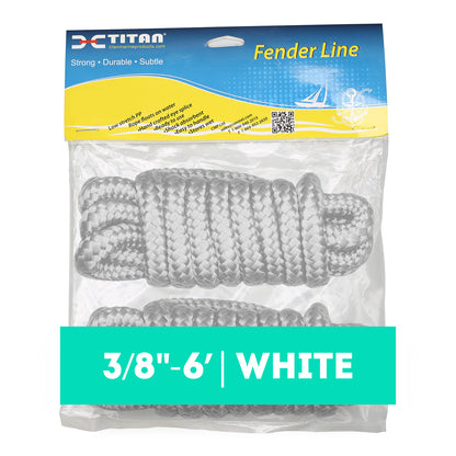 Titan 3/8in-6ft 3-strand Fender Line - White, 2pcs