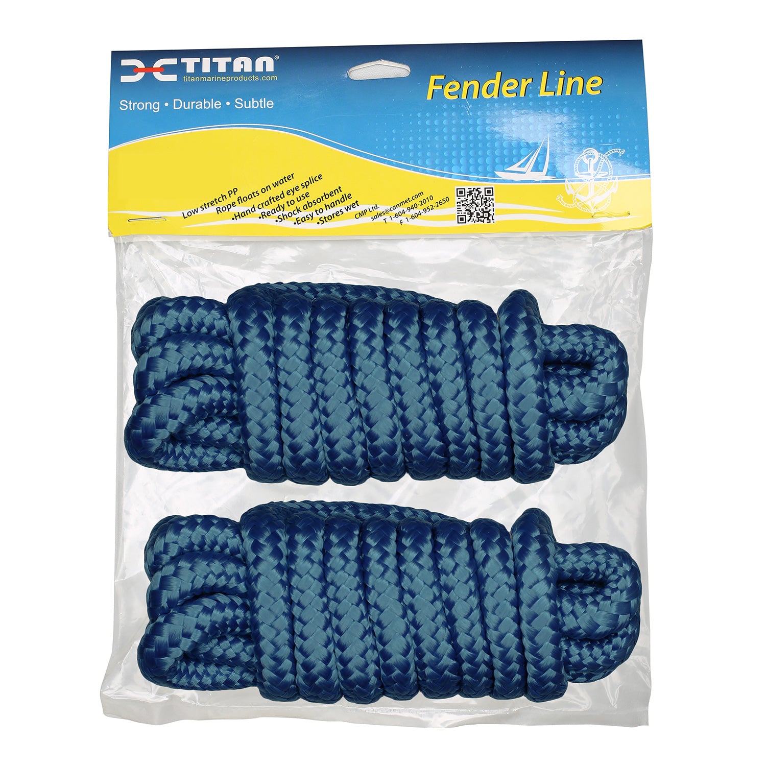 Titan 3/8in-6ft 3-strand Fender Line - Navy, 2pcs