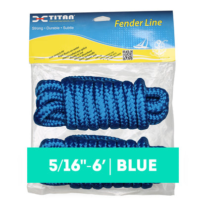 Titan 5/16in-6ft 3-strand Fender Line - Blue, 2pcs