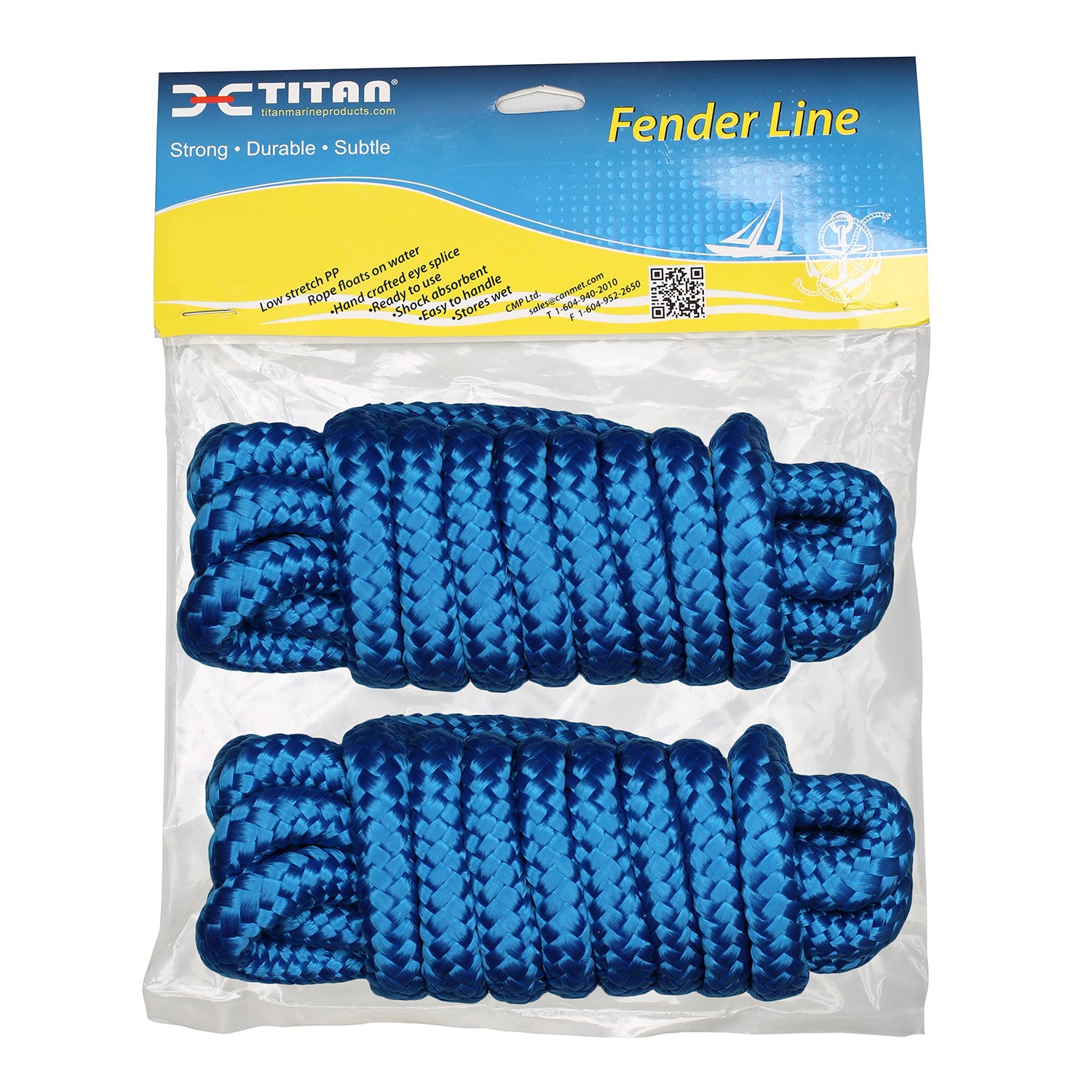 Titan 5/16in-6ft 3-strand Fender Line - Blue, 2pcs